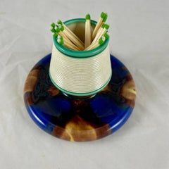 19th C. English Wedgwood Match Striker Blue Tortoiseshell Glazed Majolica