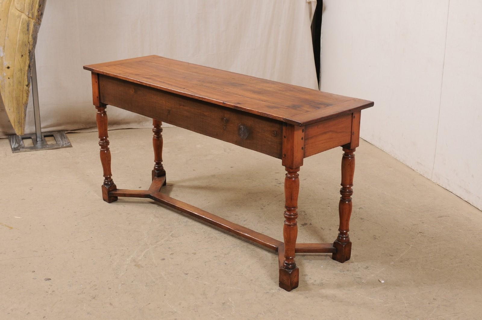 19th C. English Wooden Sofa or Console Table w/ 3 Drawers and Nicely Turned Legs 6