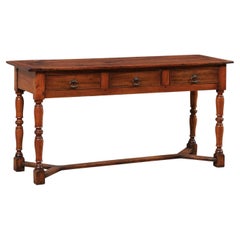 19th C. English Wooden Sofa or Console Table w/ 3 Drawers and Nicely Turned Legs