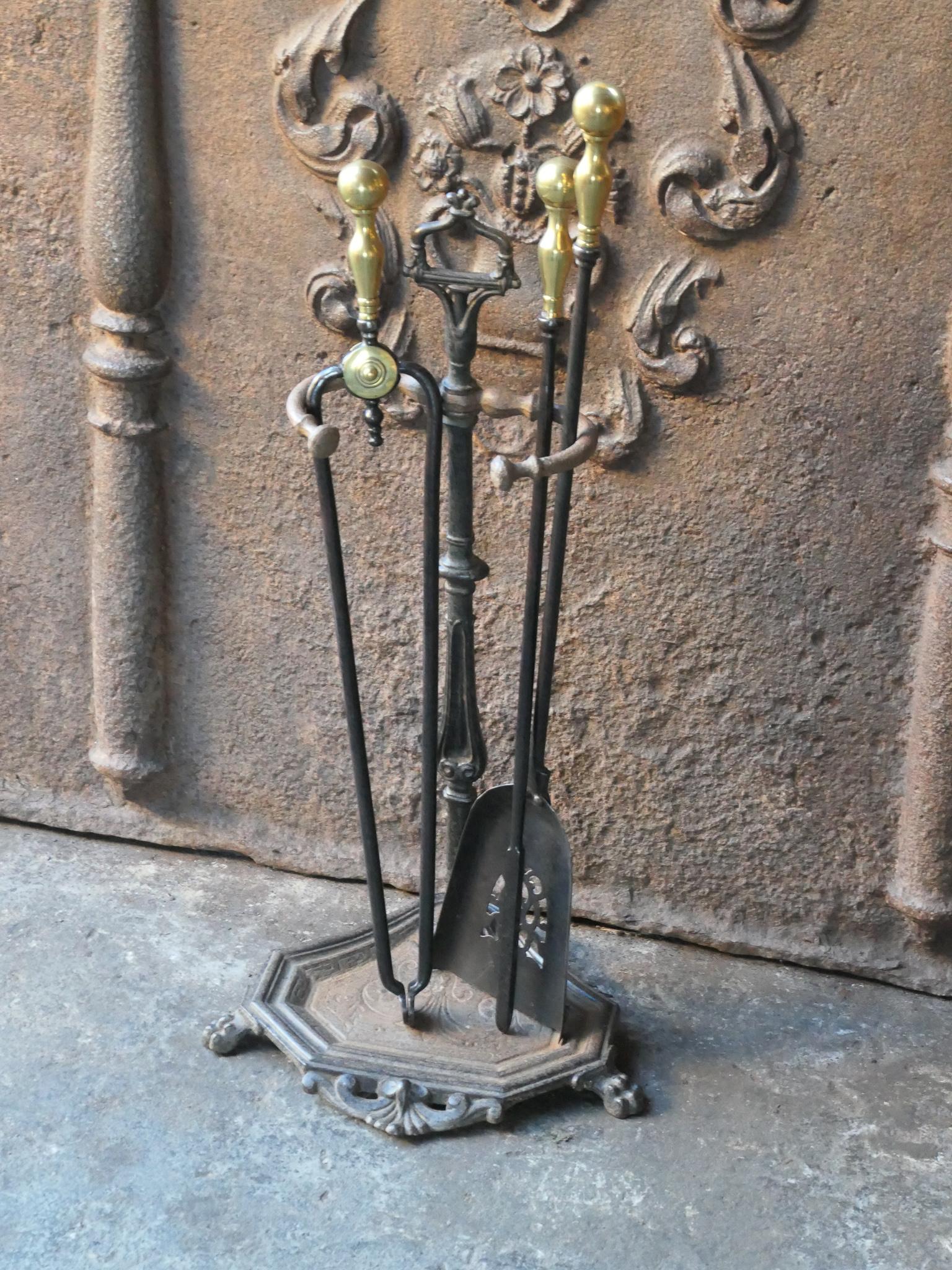 Polished 19th C. English Wrought Iron Victorian Companion Set For Sale