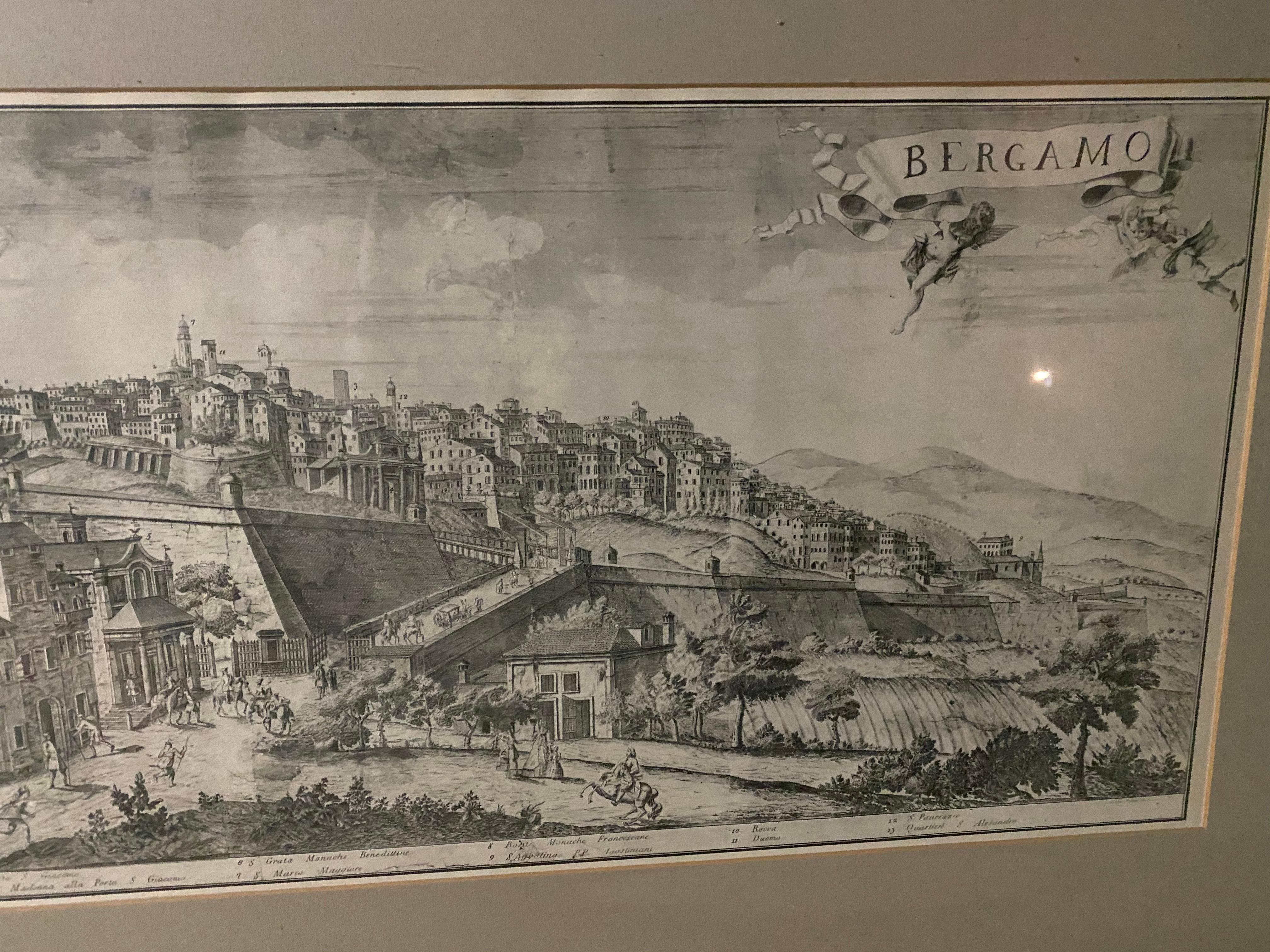 Gravure de la ville de Bergamo du 19e siècle, Italie Bon état - En vente à Sheffield, MA