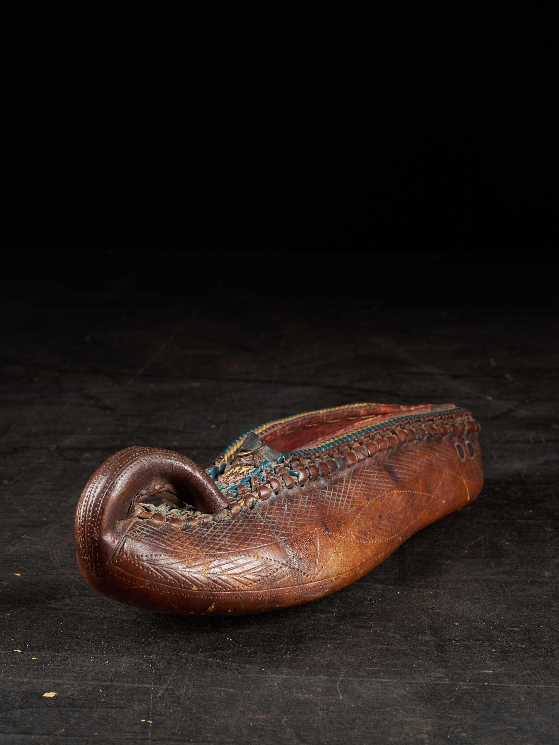 European 19th Century Ethnic Leather Decorated Woman's Shoe For Sale