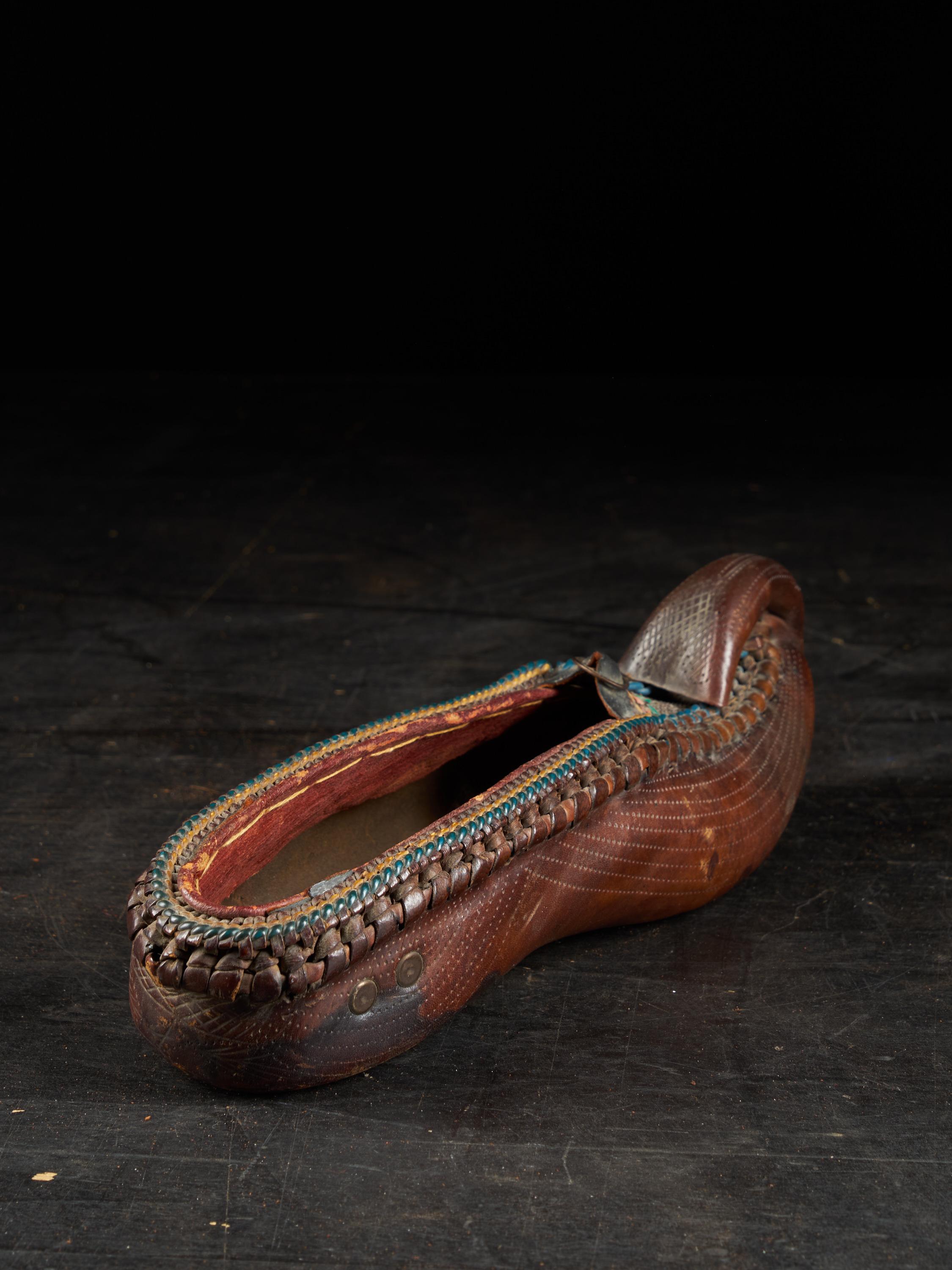19th Century Ethnic Leather Decorated Woman's Shoe For Sale 1