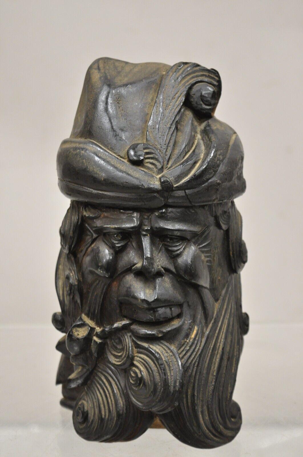 19th C European Black Forest Figural Wood Carved Bearded Man Lidded Tobacco Jar For Sale 6