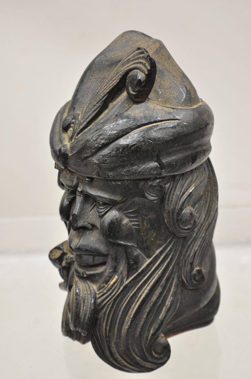 19th C European Black Forest Figural Wood Carved Bearded Man Lidded Tobacco Jar For Sale 7