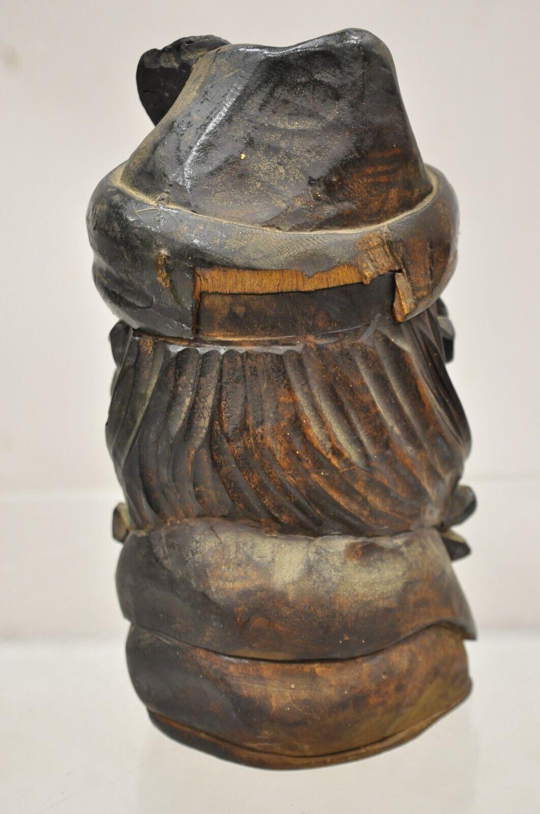 19th C European Black Forest Figural Wood Carved Bearded Man Lidded Tobacco Jar For Sale 2