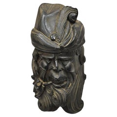 Antique 19th C European Black Forest Figural Wood Carved Bearded Man Lidded Tobacco Jar