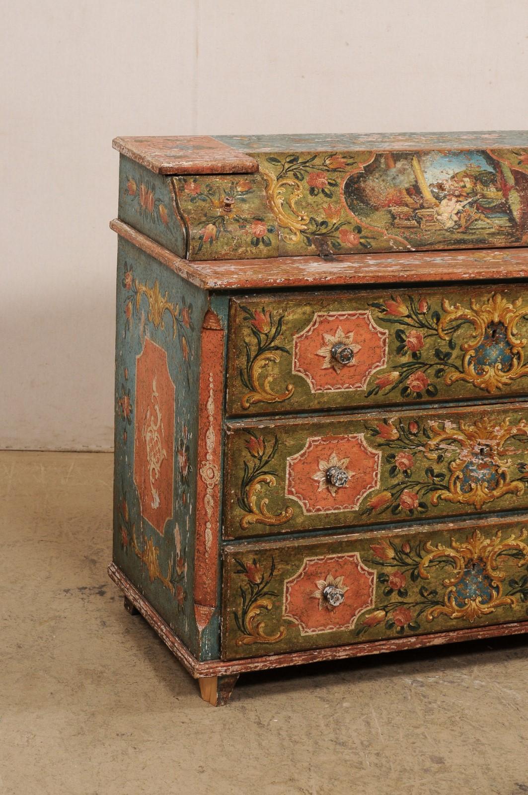 19th C. European Butler's Chest w/its Original Fabulously Hand-Painted Finish In Good Condition For Sale In Atlanta, GA
