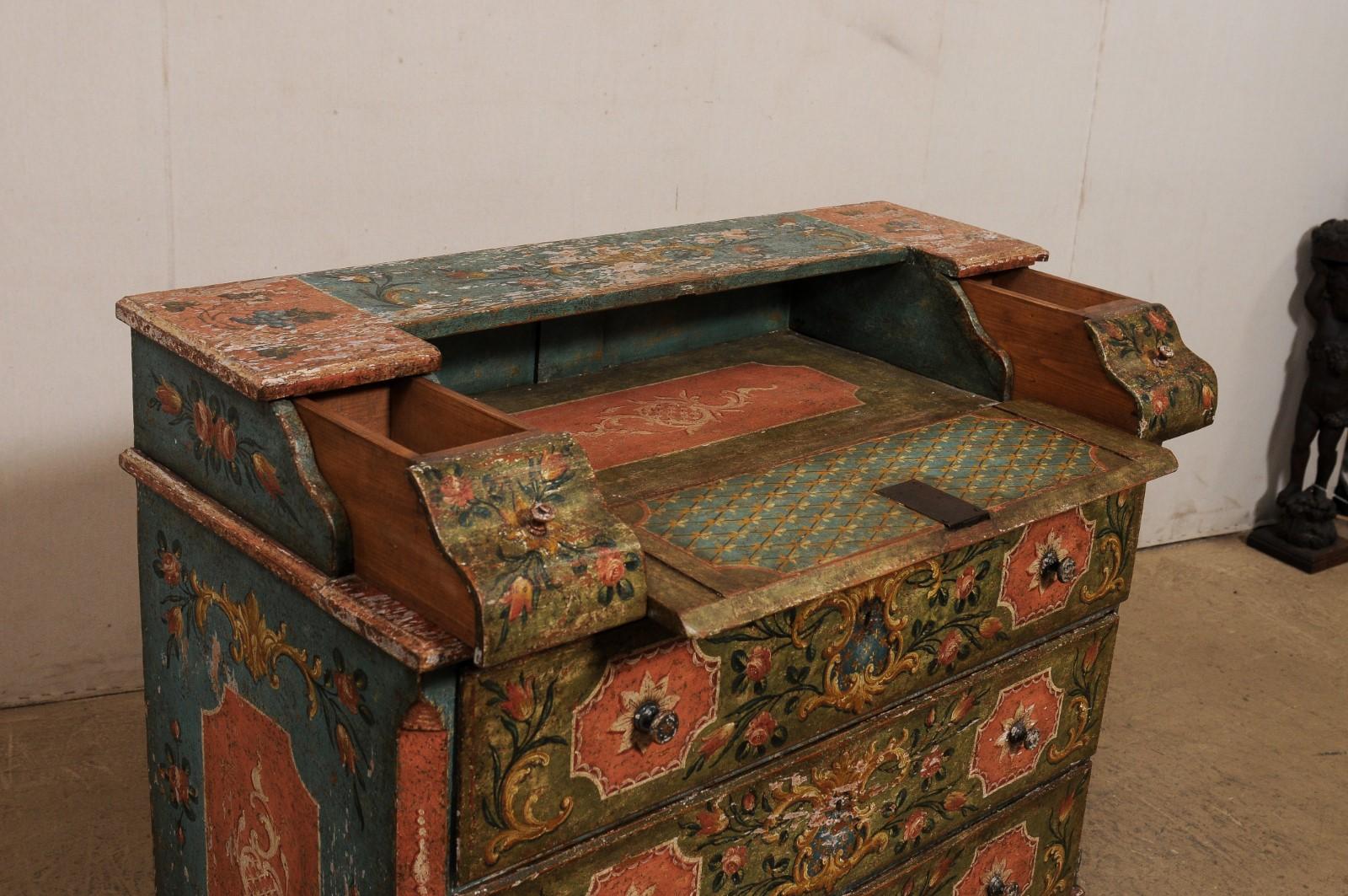 19th C. European Butler's Chest w/its Original Fabulously Hand-Painted Finish For Sale 1