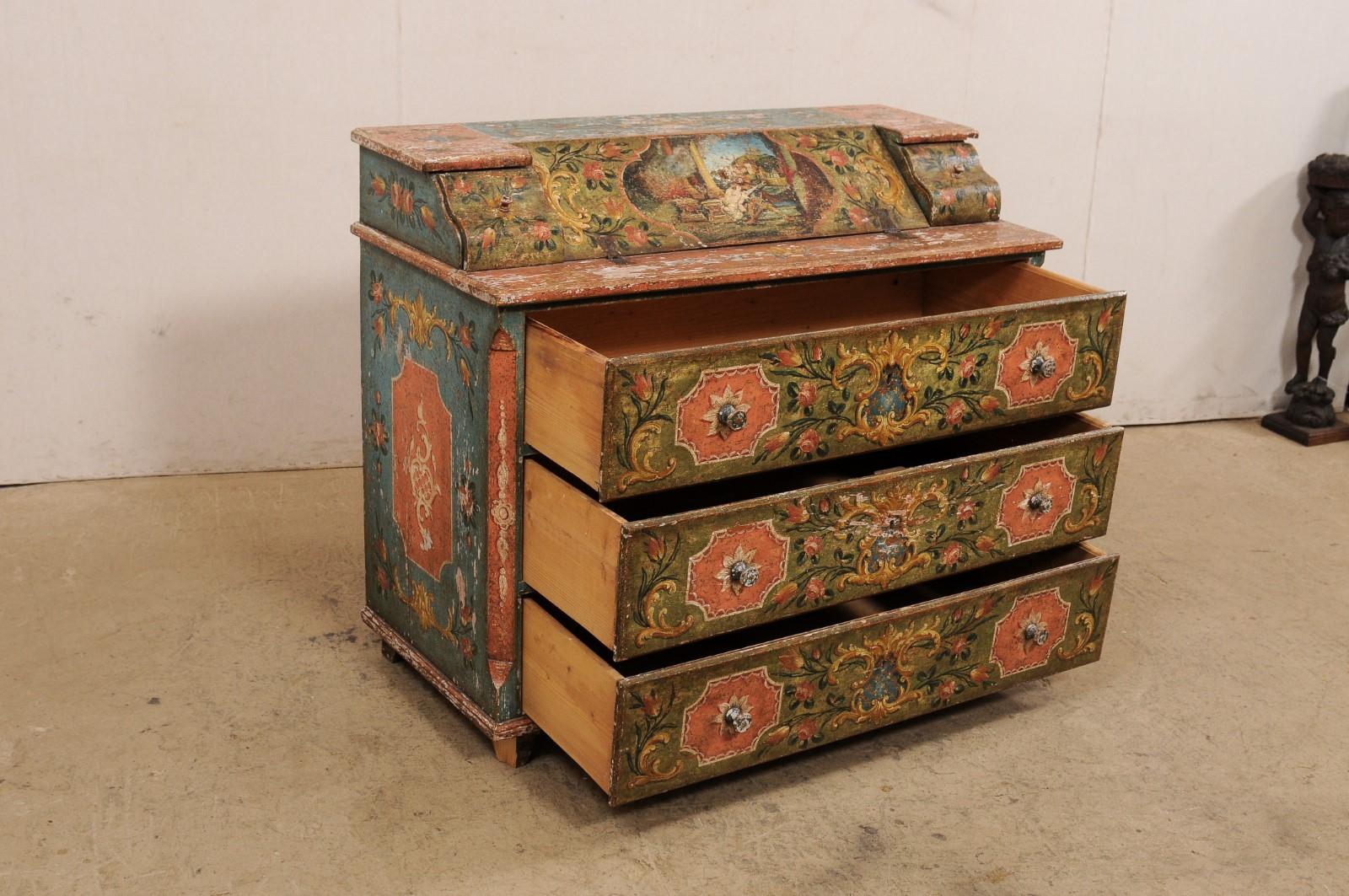 19th C. European Butler's Chest w/its Original Fabulously Hand-Painted Finish For Sale 2