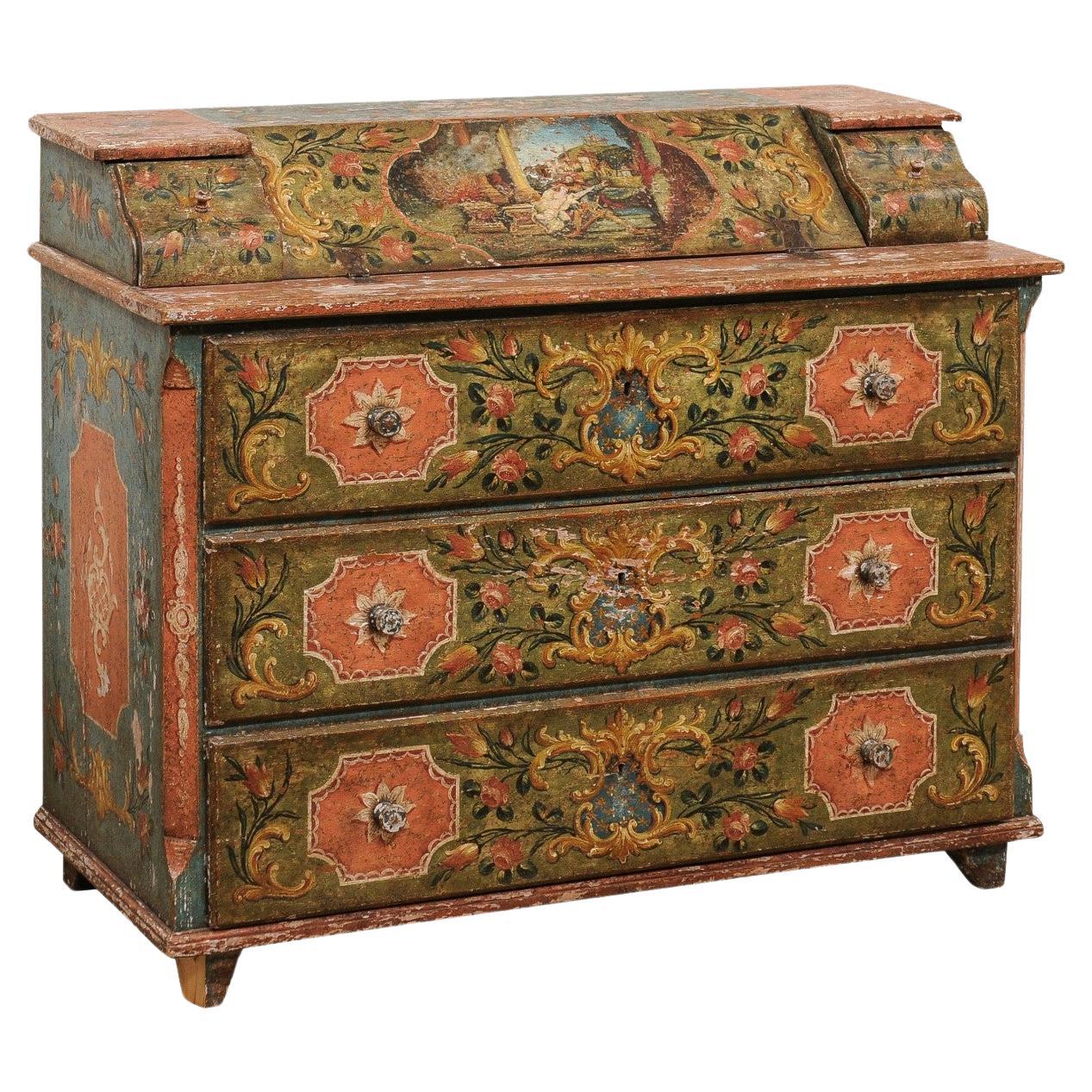19th C. European Butler's Chest w/its Original Fabulously Hand-Painted Finish For Sale