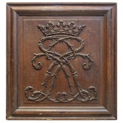 19th Century European Hand Carved Wood Panel with Royal Monogram, circa 1850