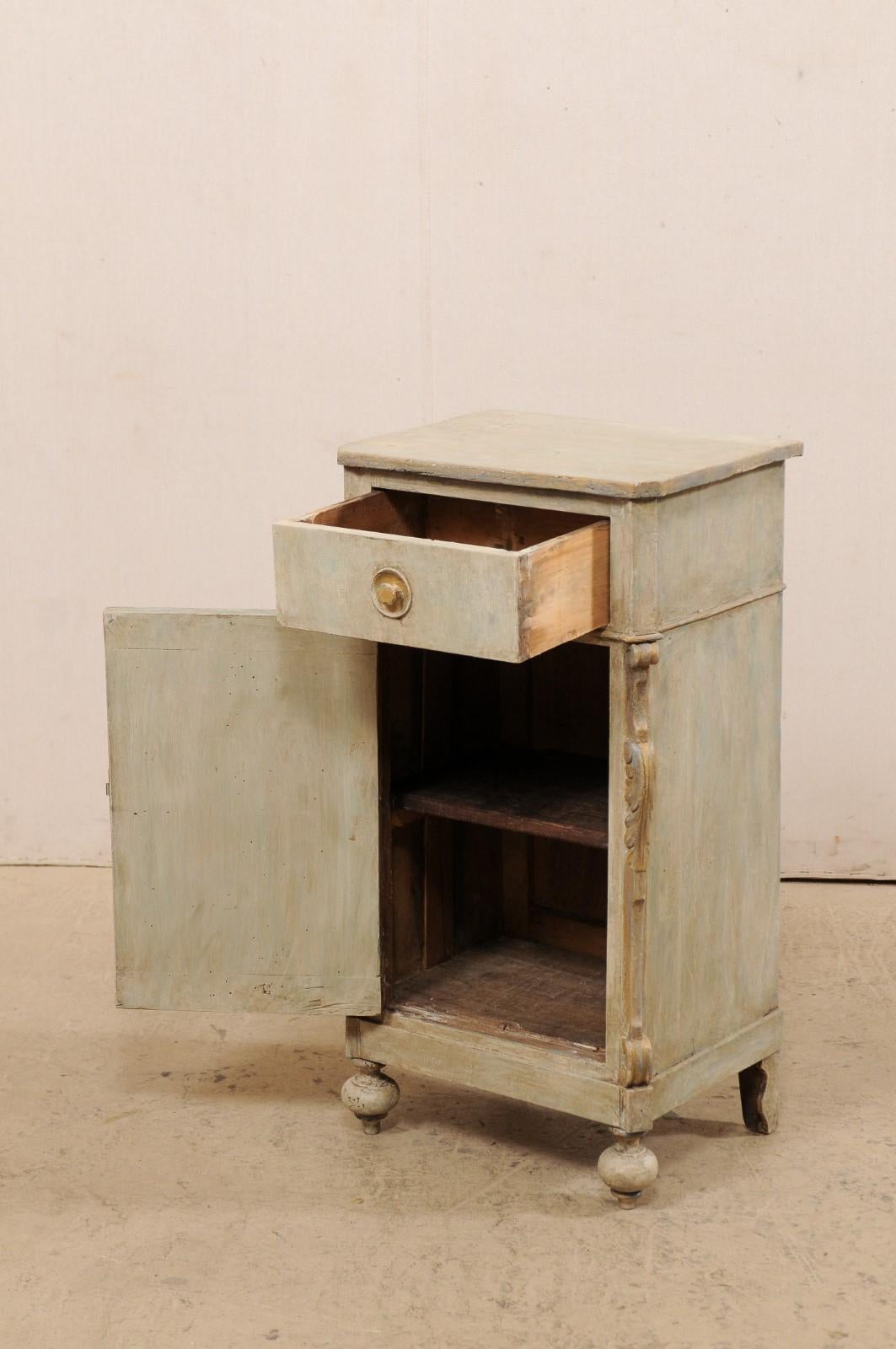 19th C. European Painted Wood Cabinet, Cute Petite Size!  Light Blue/Grey w/Gold 6