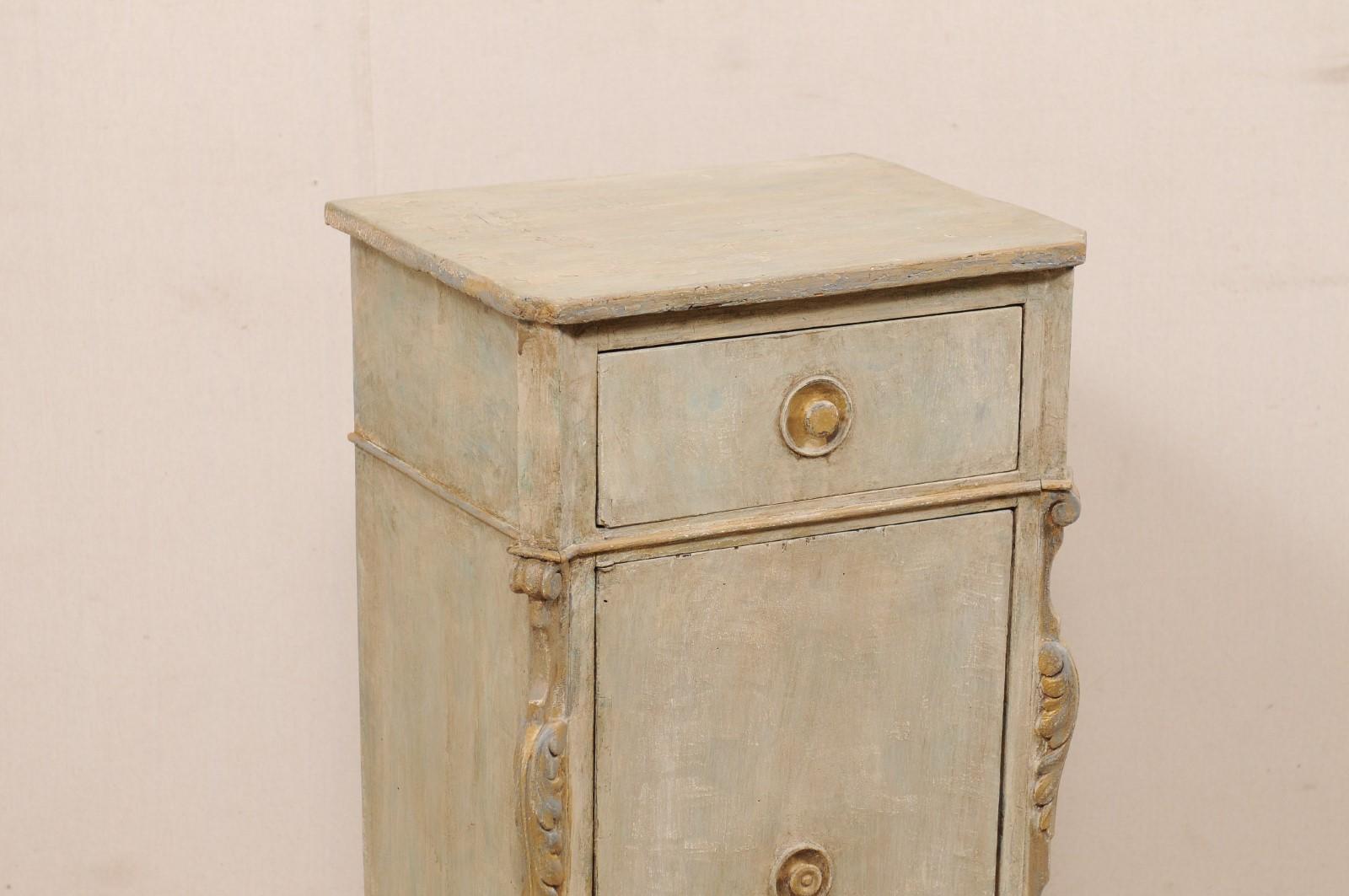 19th C. European Painted Wood Cabinet, Cute Petite Size!  Light Blue/Grey w/Gold In Good Condition In Atlanta, GA