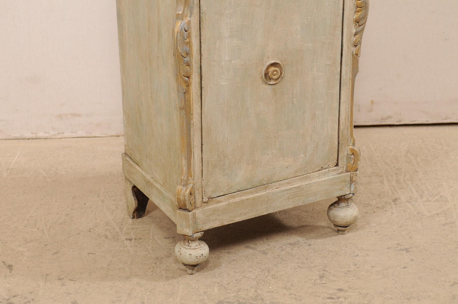 19th Century 19th C. European Painted Wood Cabinet, Cute Petite Size!  Light Blue/Grey w/Gold