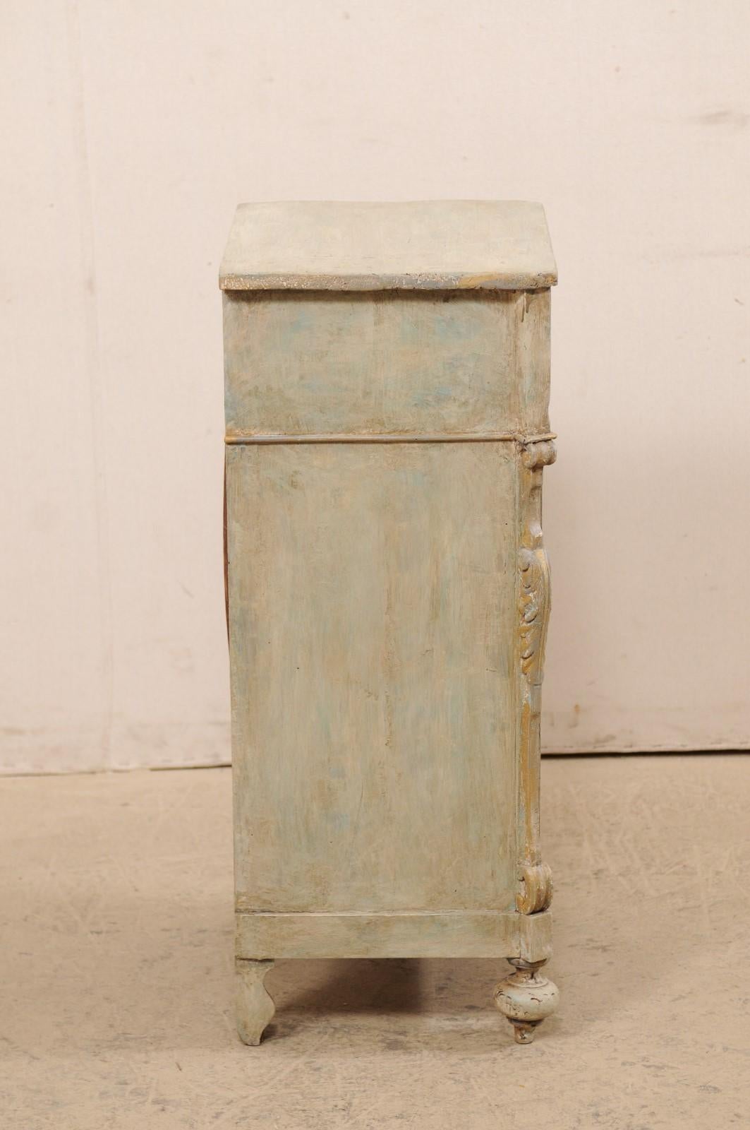 19th C. European Painted Wood Cabinet, Cute Petite Size!  Light Blue/Grey w/Gold 1