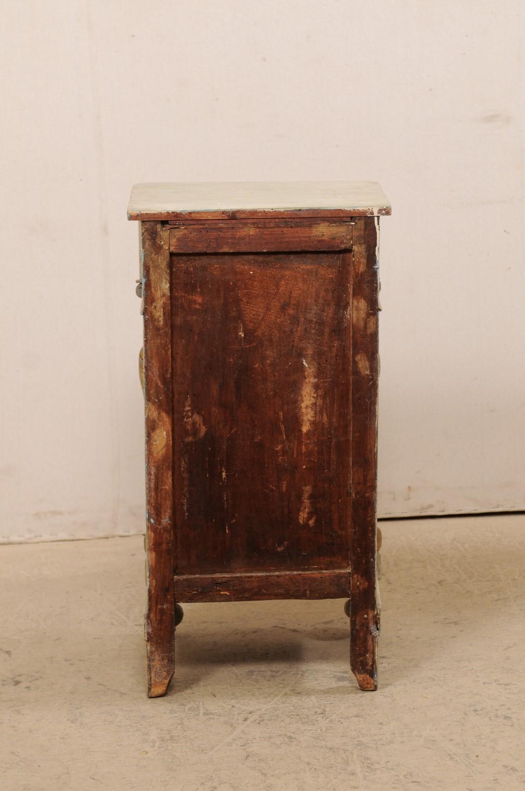 19th C. European Painted Wood Cabinet, Cute Petite Size!  Light Blue/Grey w/Gold 2
