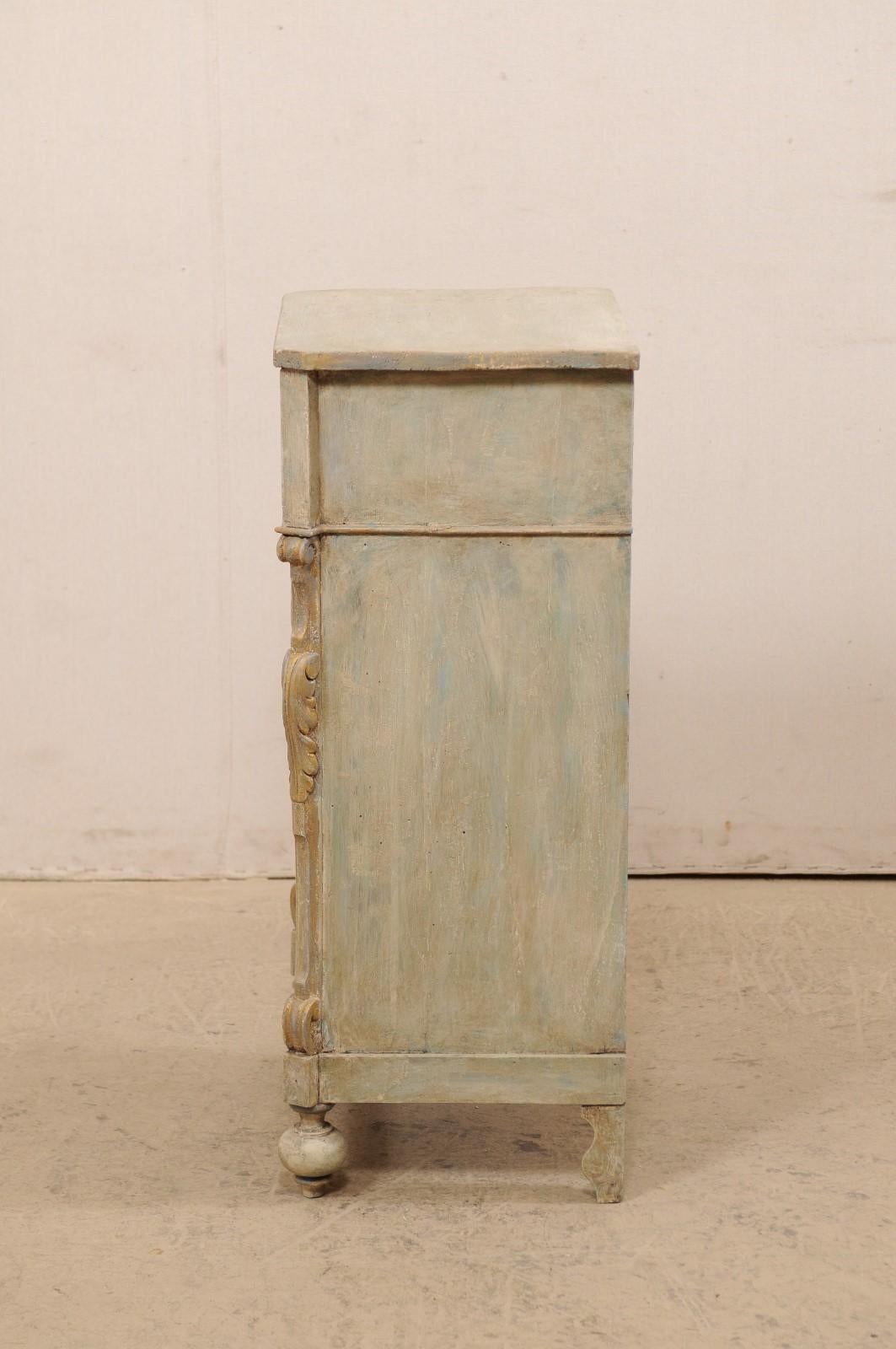 19th C. European Painted Wood Cabinet, Cute Petite Size!  Light Blue/Grey w/Gold 3