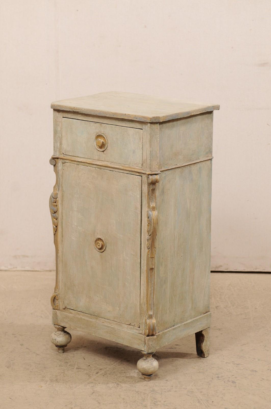 19th C. European Painted Wood Cabinet, Cute Petite Size!  Light Blue/Grey w/Gold 4