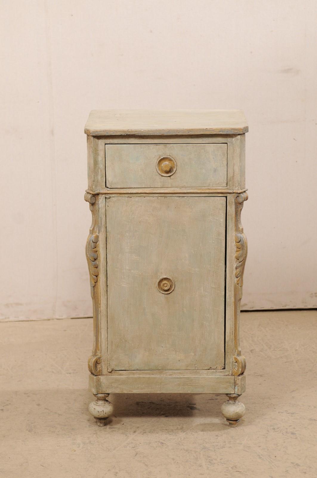 19th C. European Painted Wood Cabinet, Cute Petite Size!  Light Blue/Grey w/Gold 5