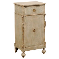 Antique 19th C. European Painted Wood Cabinet, Cute Petite Size!  Light Blue/Grey w/Gold