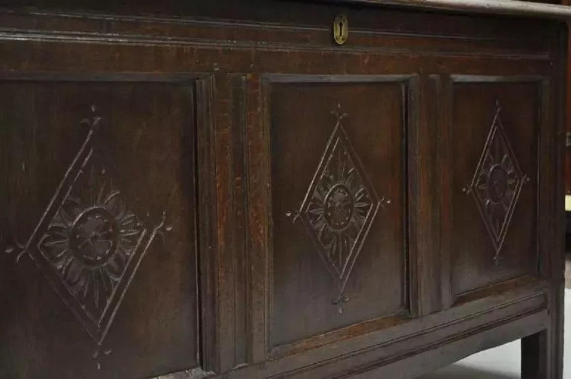 Unknown 19th C. European Renaissance 3 Panel Solid Oak Wood Coffer Blanket Chest Trunk For Sale