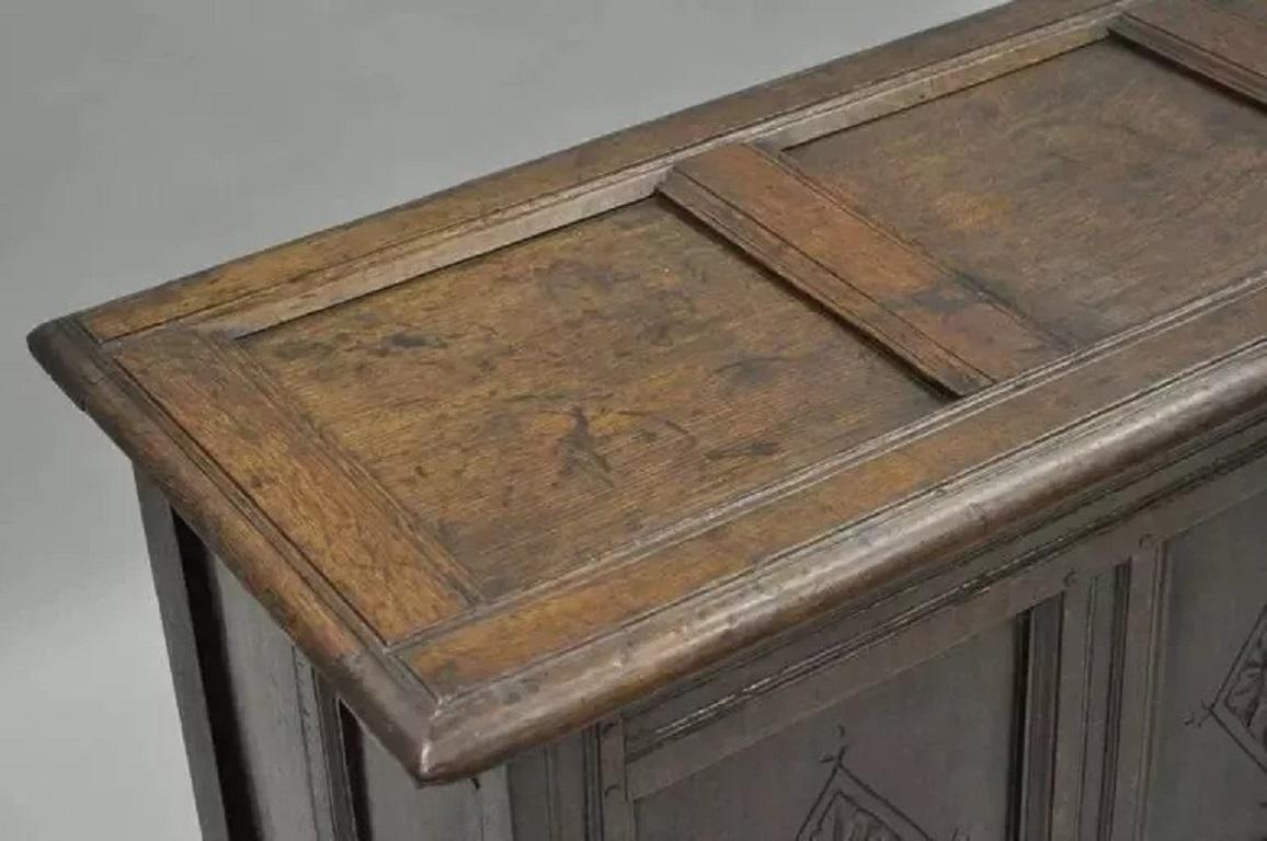 19th Century 19th C. European Renaissance 3 Panel Solid Oak Wood Coffer Blanket Chest Trunk For Sale