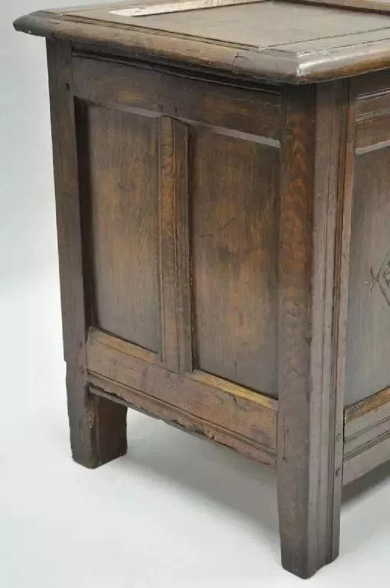 19th C. European Renaissance 3 Panel Solid Oak Wood Coffer Blanket Chest Trunk For Sale 1