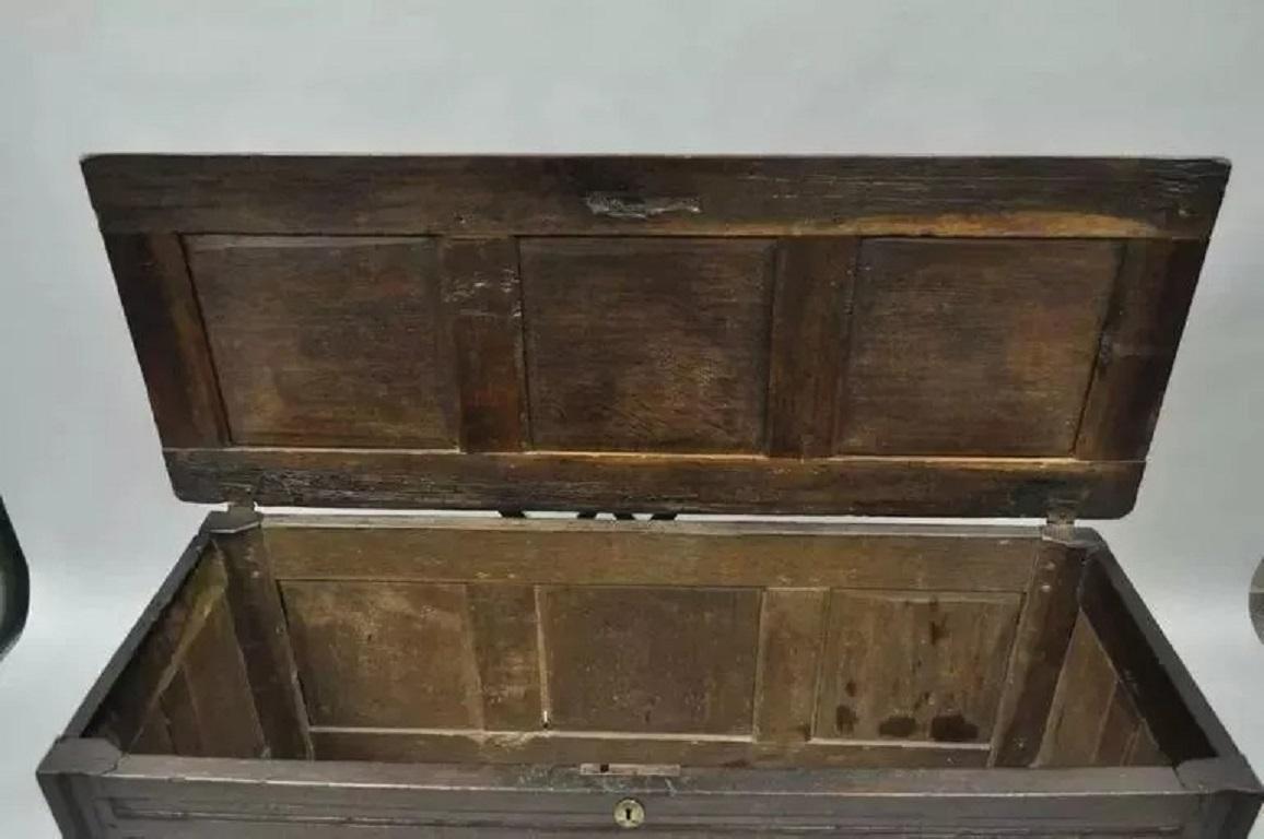 19th C. European Renaissance 3 Panel Solid Oak Wood Coffer Blanket Chest Trunk For Sale 3