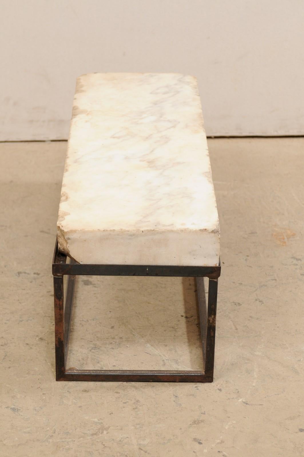 19th Century European Thick Marble Slab Top Coffee Table 'or Bench' with New Iron Base