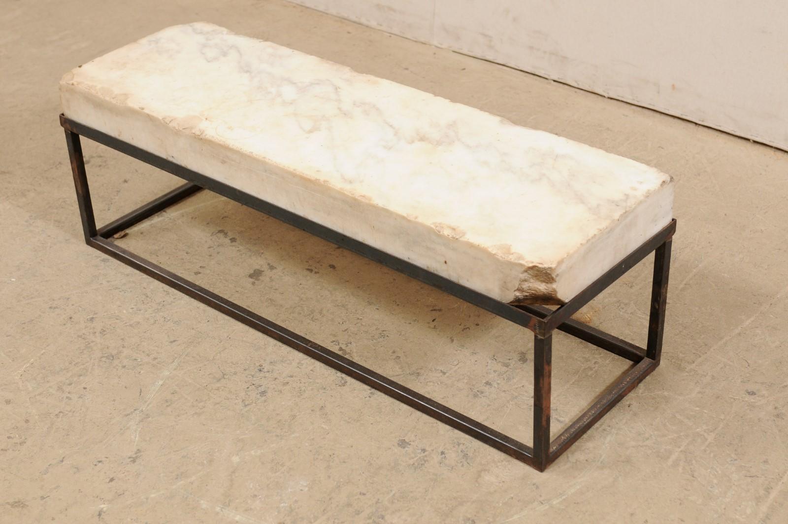 European Thick Marble Slab Top Coffee Table 'or Bench' with New Iron Base 3