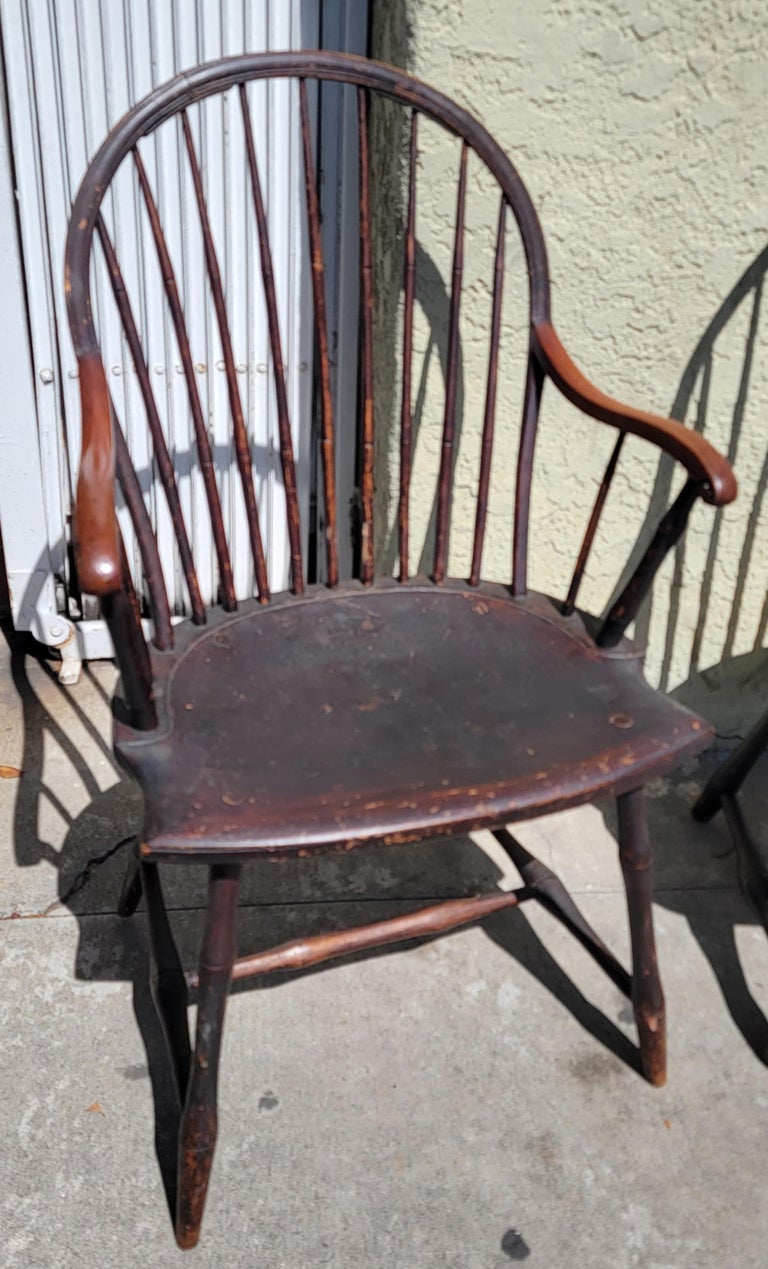 19th C Extended Scroll Arm Windsor Arm Chairs. Set of Four For Sale 4