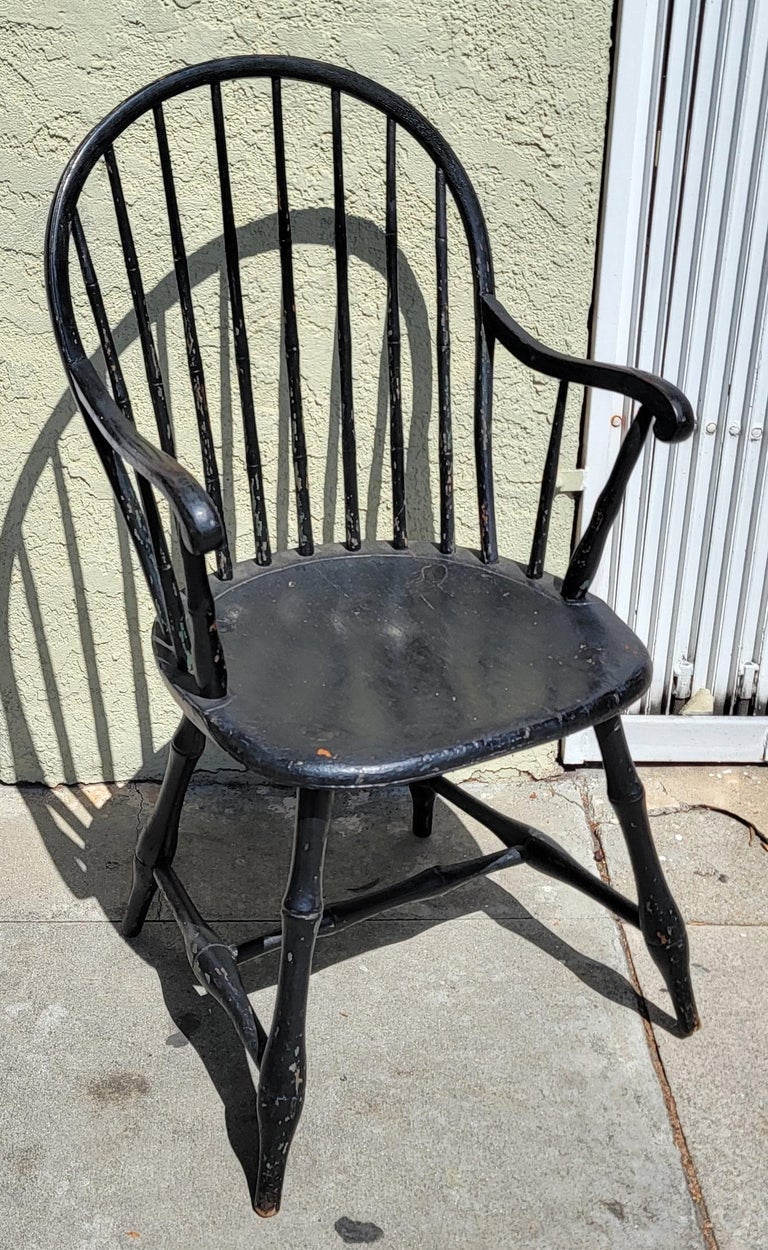 19th C Extended Scroll Arm Windsor Arm Chairs. Set of Four In Good Condition For Sale In Los Angeles, CA