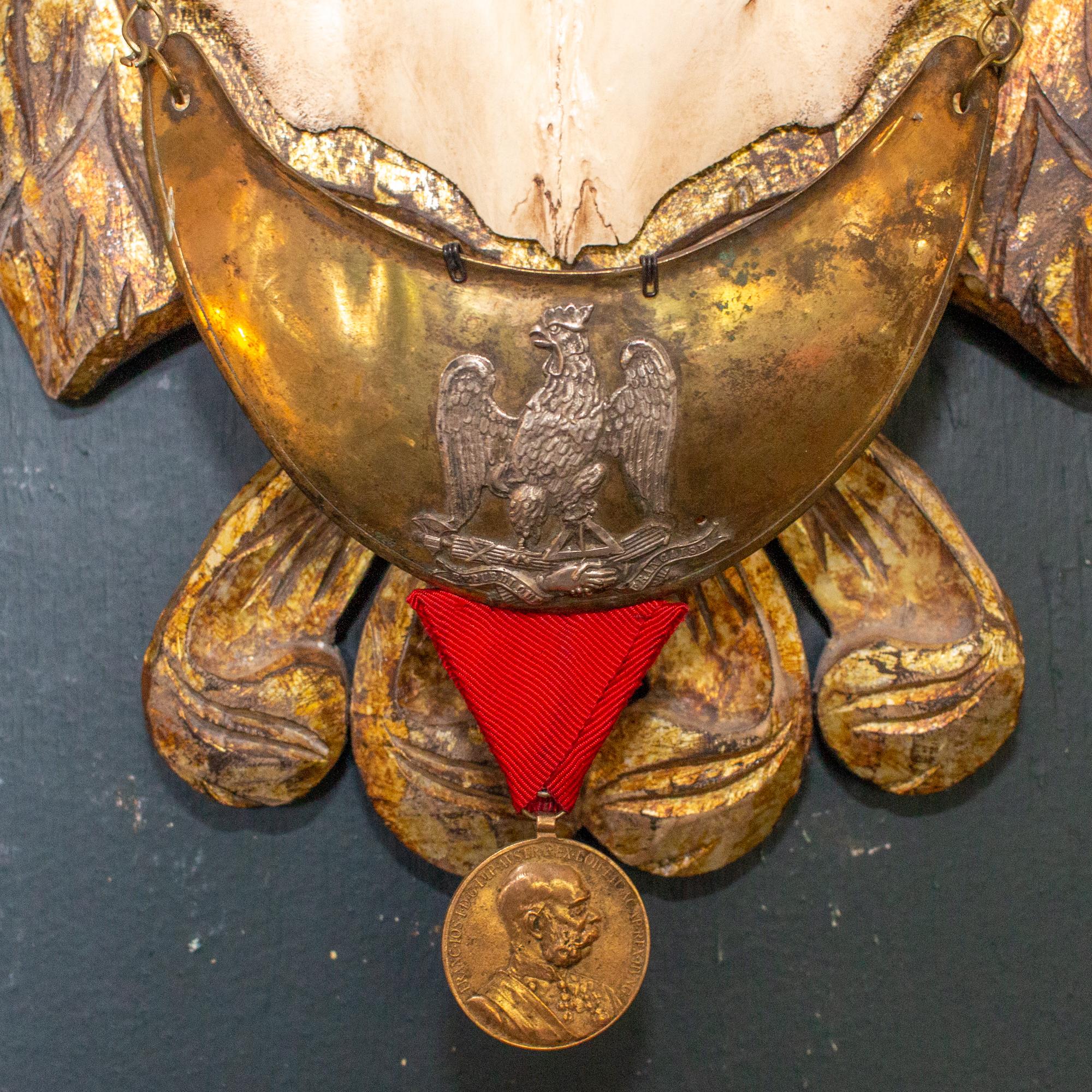 Austrian 19th C Fallow Deer Trophy from Emperor Franz Josef of Austria on Gilt Plaque