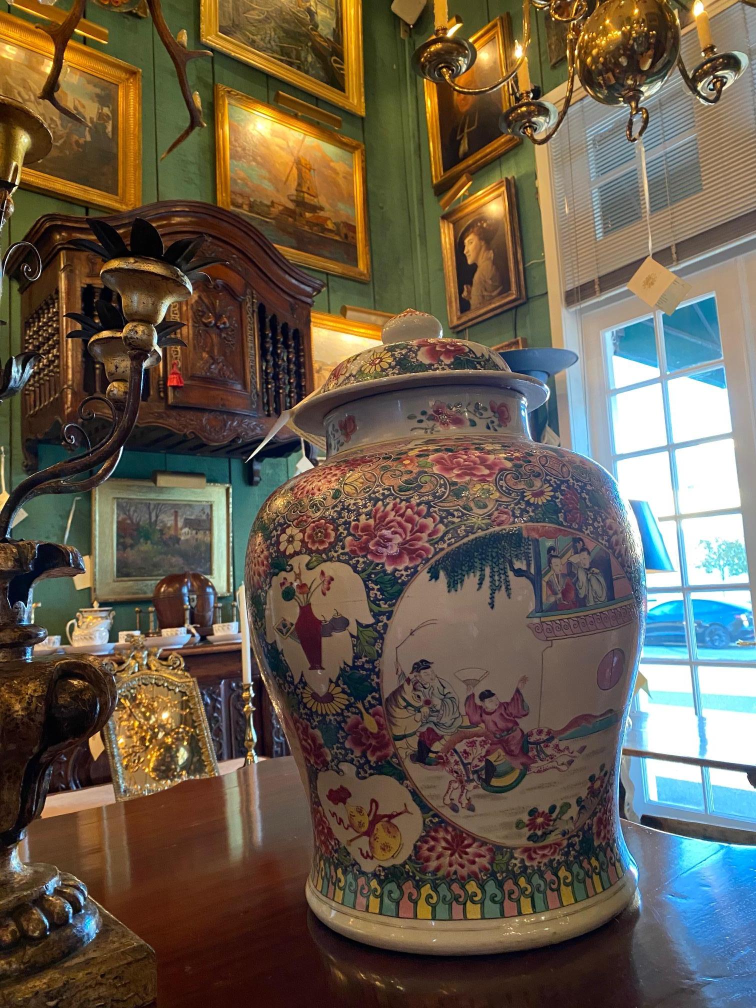 Famille Rose Chinoiserie Lidded Jar vase Antique dealer Los Angeles CA 6