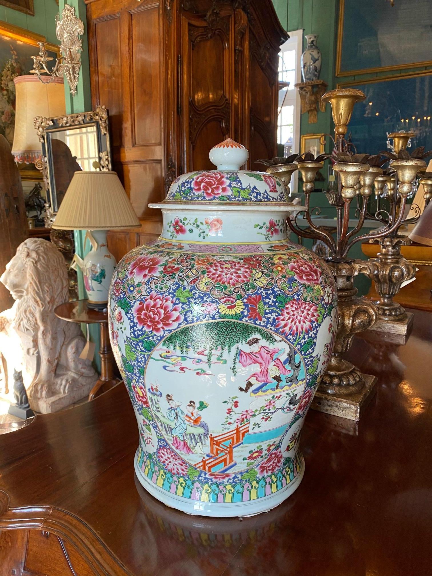 Famille Rose Chinoiserie Lidded Jar vase Antique dealer Los Angeles CA 7