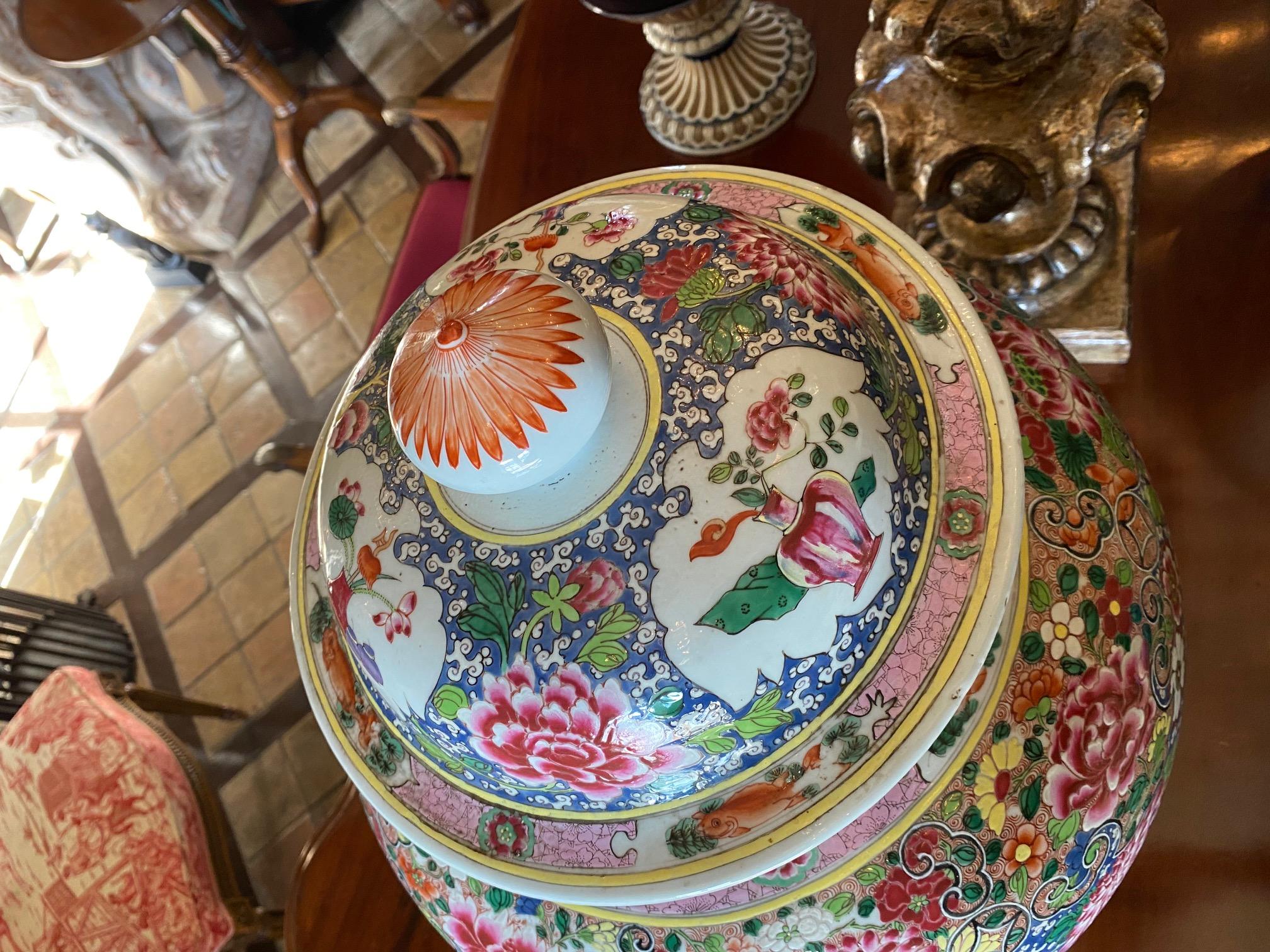 Famille Rose Chinoiserie Lidded Jar vase Antique dealer Los Angeles CA 8