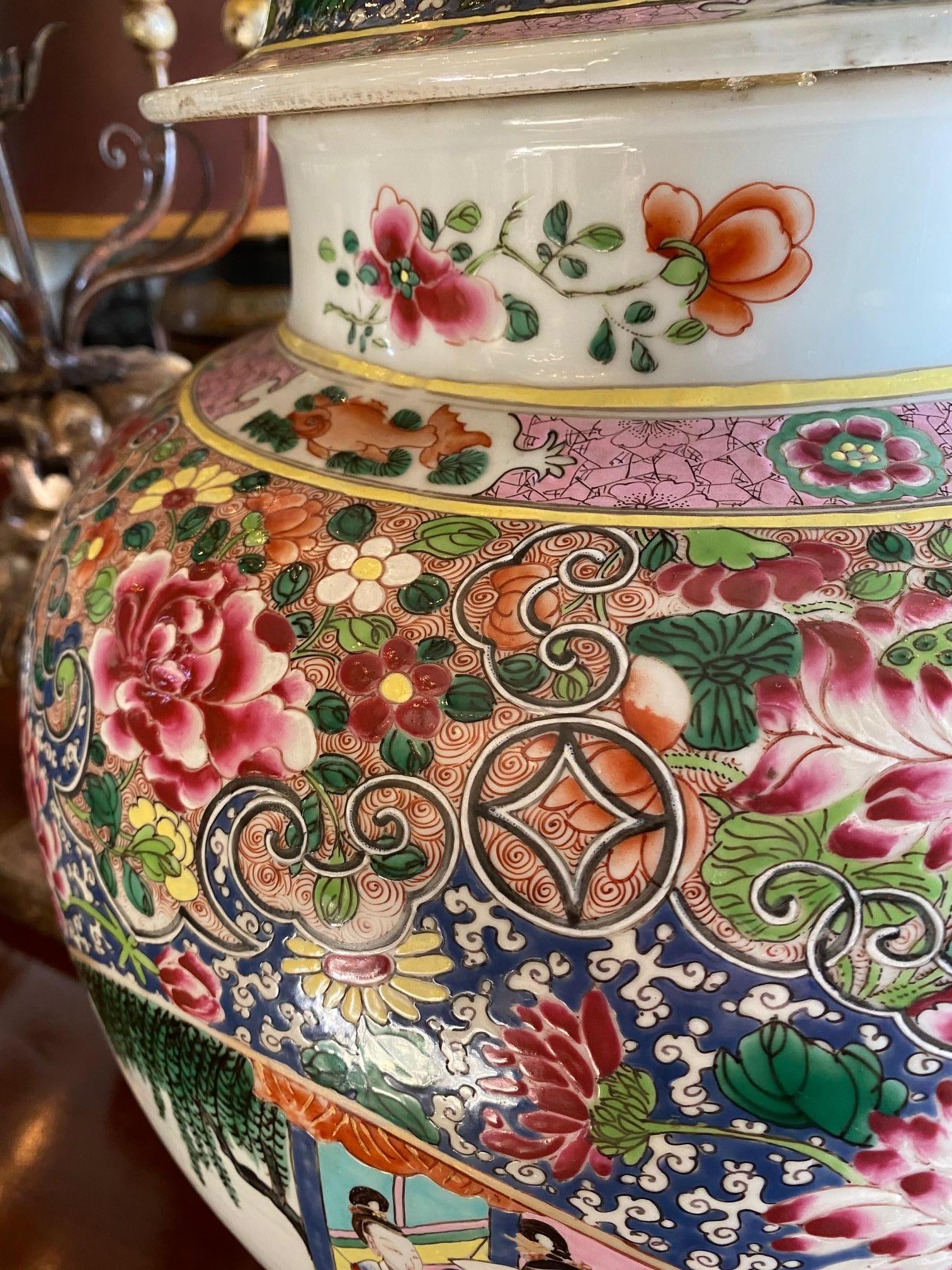 Famille Rose Chinoiserie Lidded Jar vase Antique dealer Los Angeles CA 10