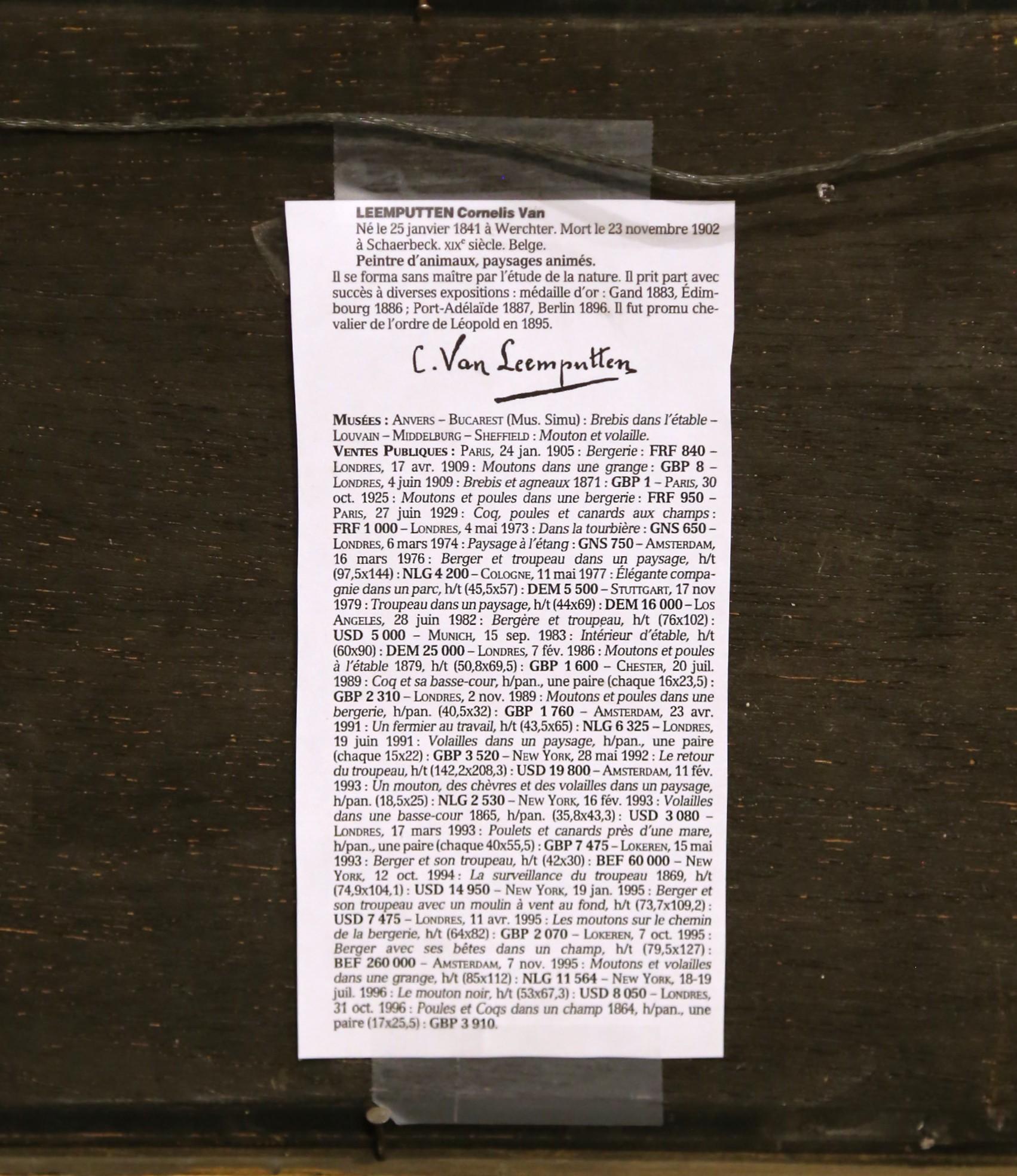 19. Jh. Bauernhofszene mit Hühnern Gemälde signiert Cornelius Van Leemputten im Angebot 4