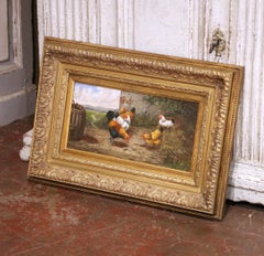 19th C. Farmyard Scene with Chickens Painting Signed Cornelius Van Leemputten
