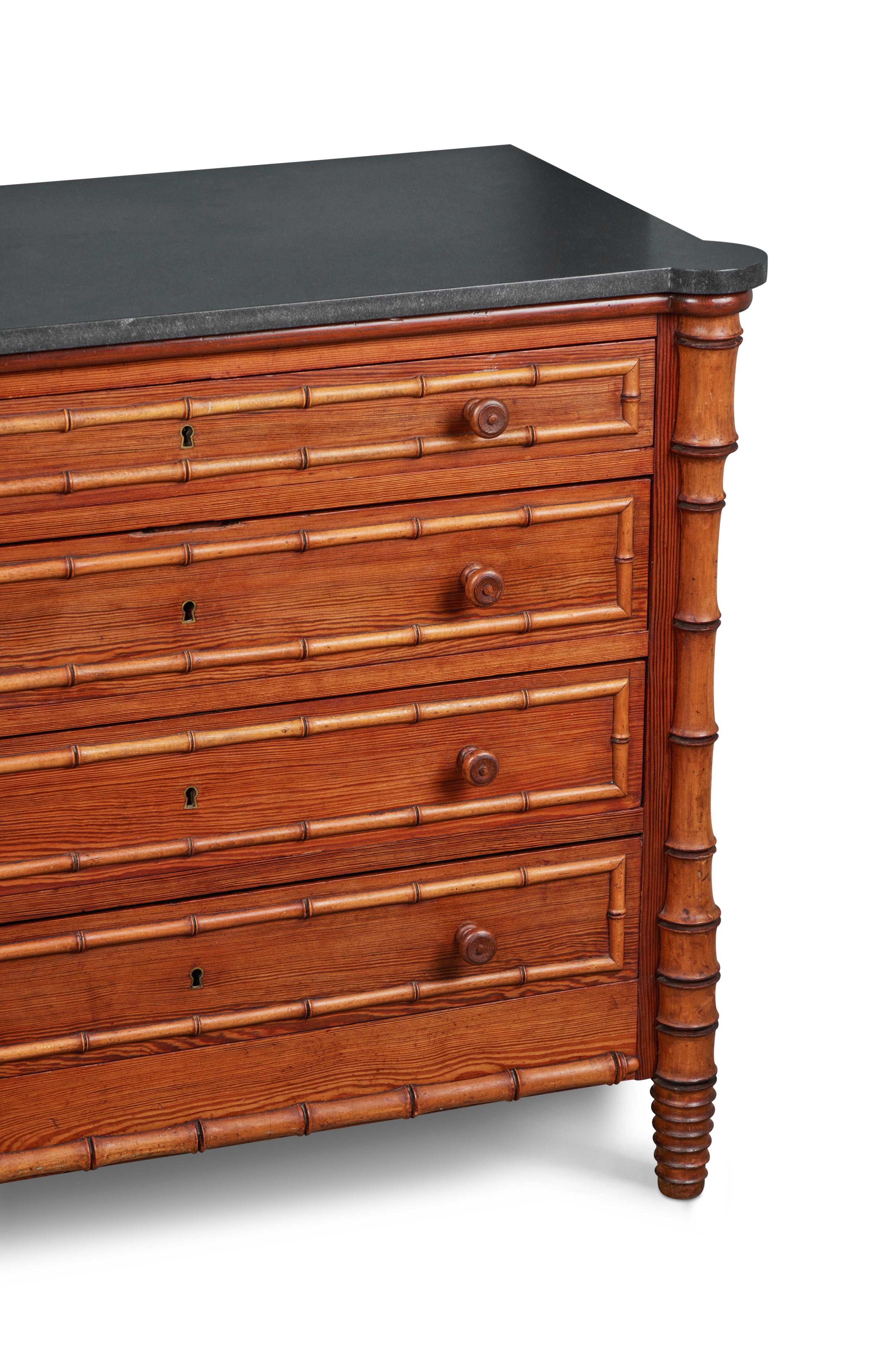 19th C. Faux Bamboo Pine Chest W/ Honed Black Granite 3