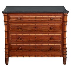 19th C. Faux Bamboo Pine Chest W/ Honed Black Granite