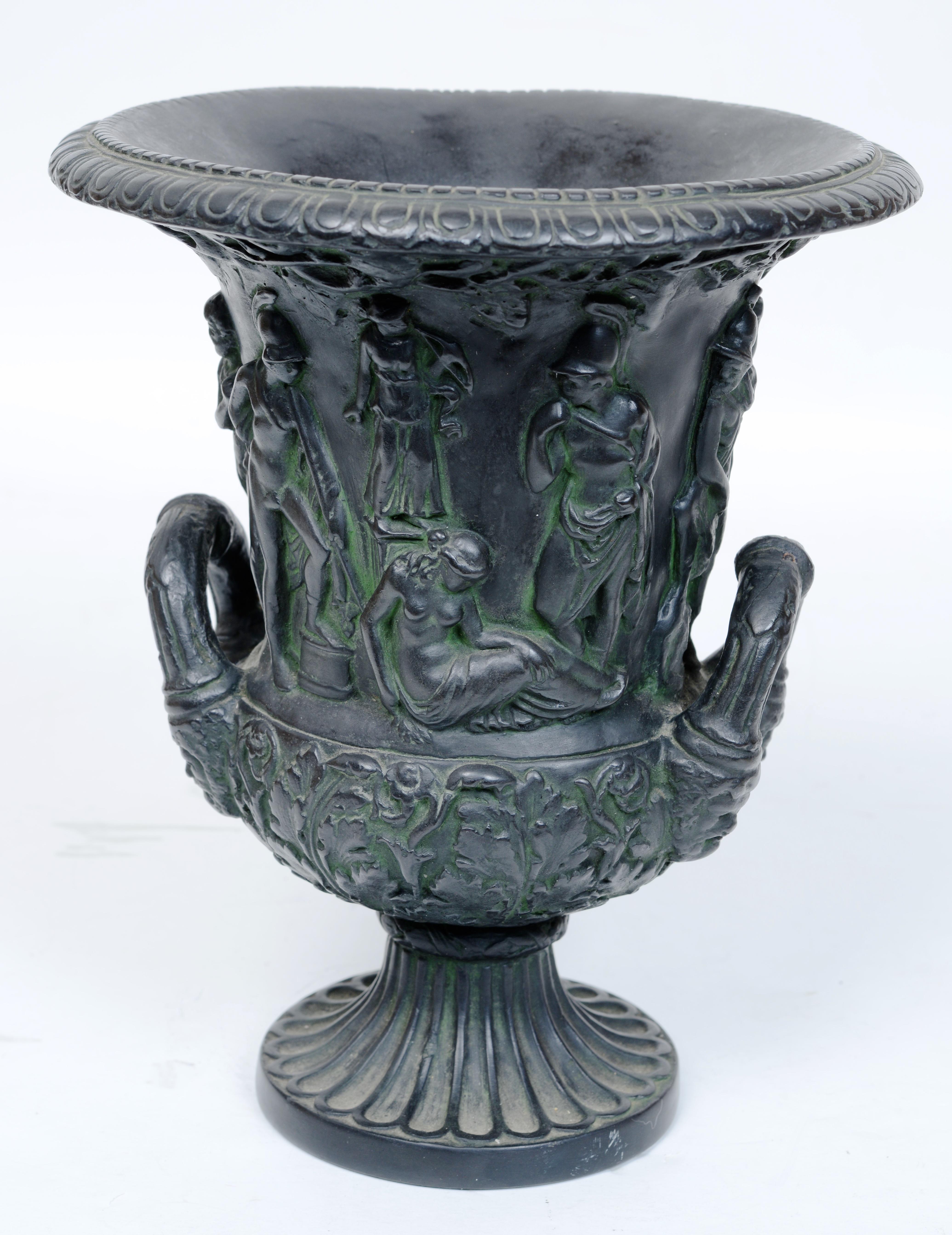 Italian 19th c Faux Bronze Painted Black Basalt Campagne Shaped Medici Vase For Sale