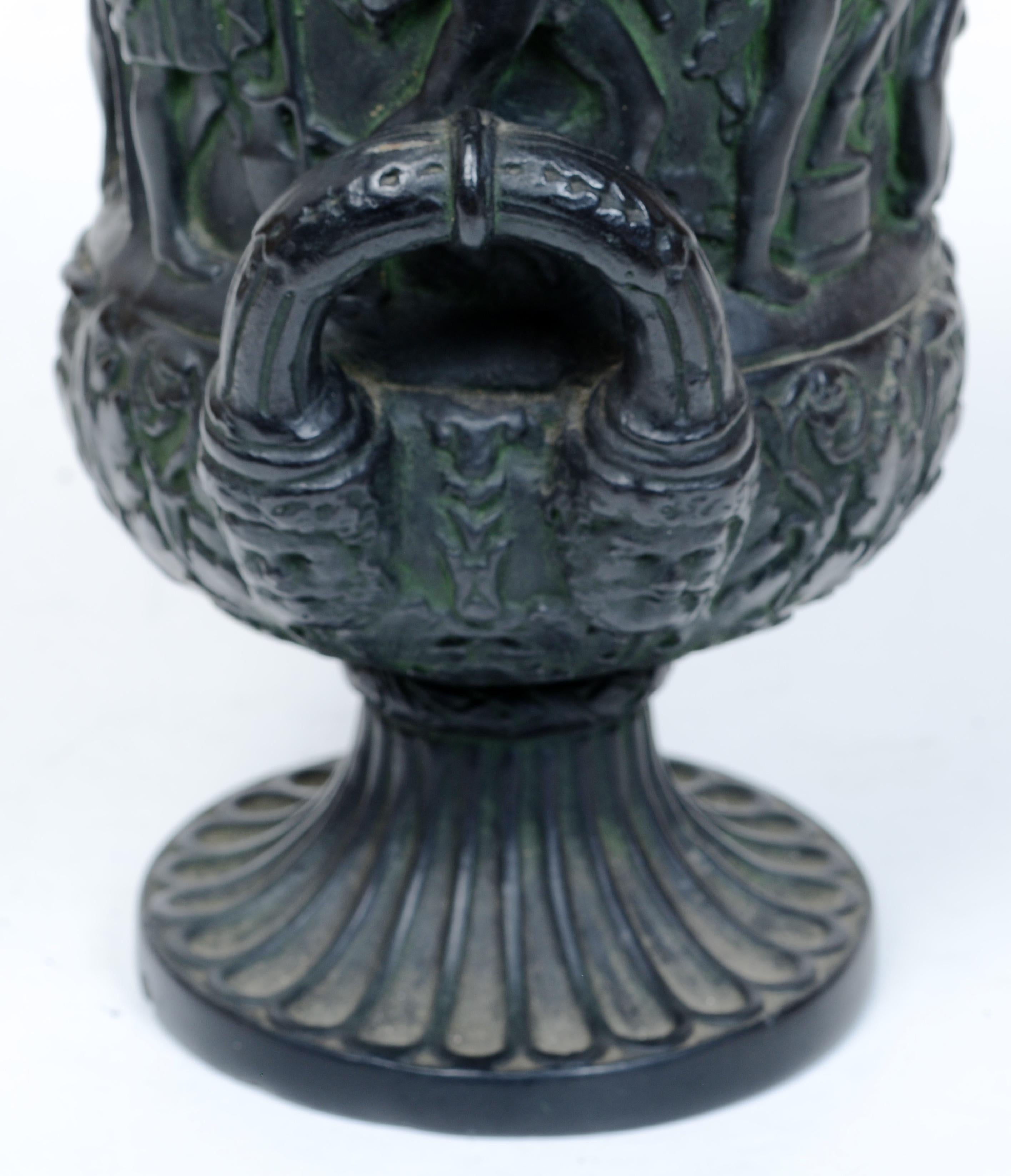 19th c Faux Bronze Painted Black Basalt Campagne Shaped Medici Vase In Good Condition For Sale In valatie, NY