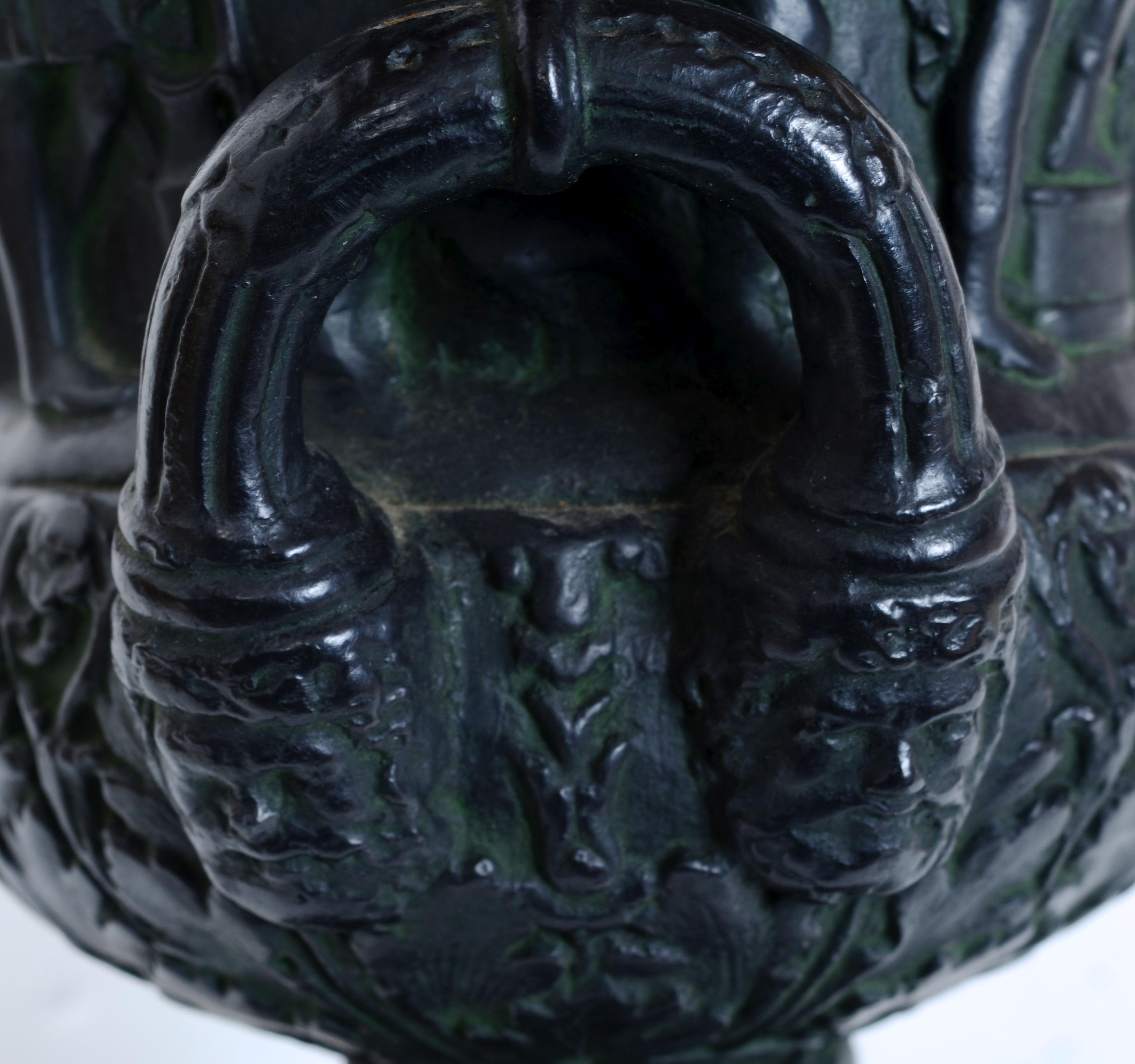 19th Century 19th c Faux Bronze Painted Black Basalt Campagne Shaped Medici Vase For Sale
