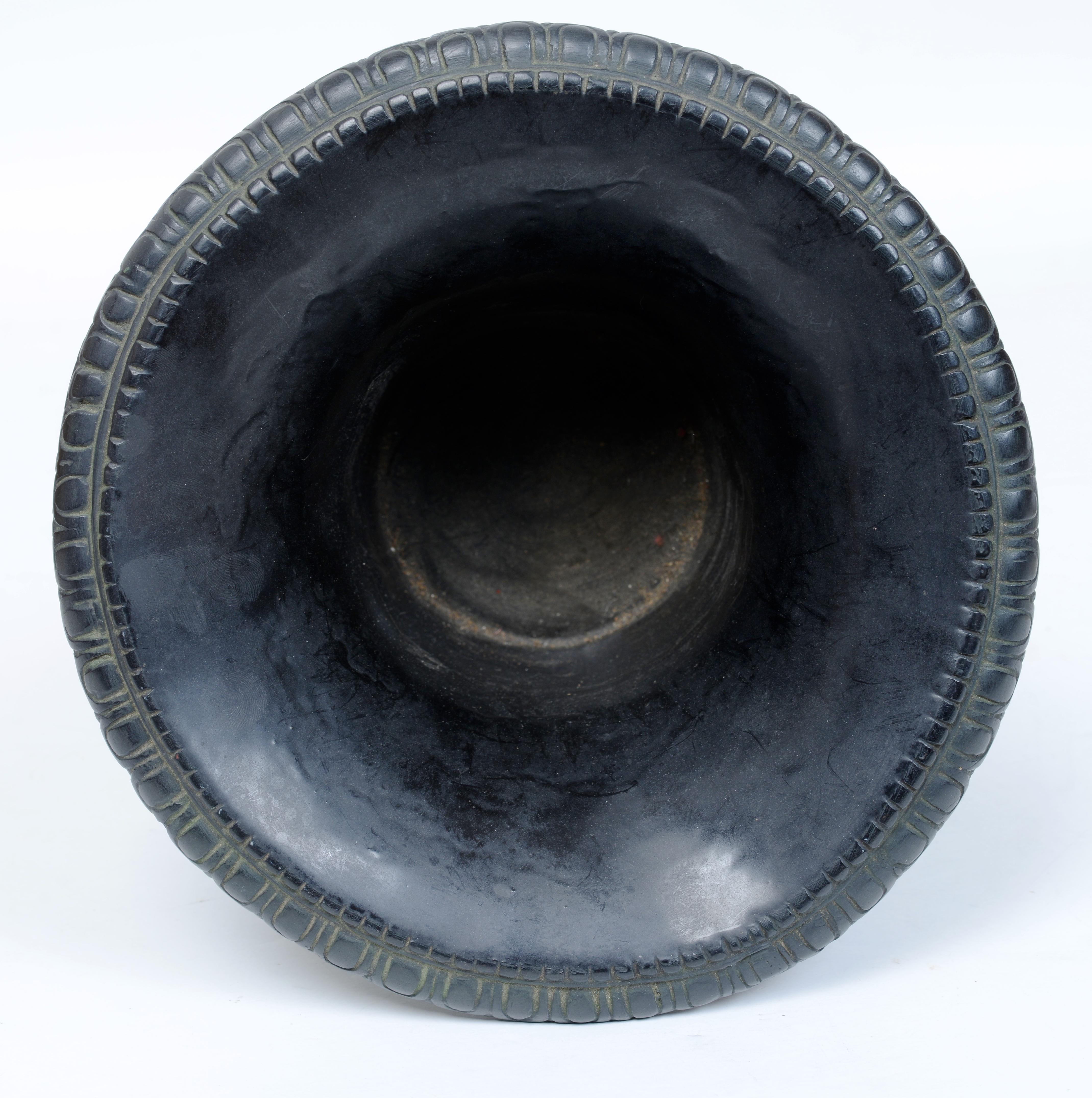 Cast Stone 19th c Faux Bronze Painted Black Basalt Campagne Shaped Medici Vase For Sale