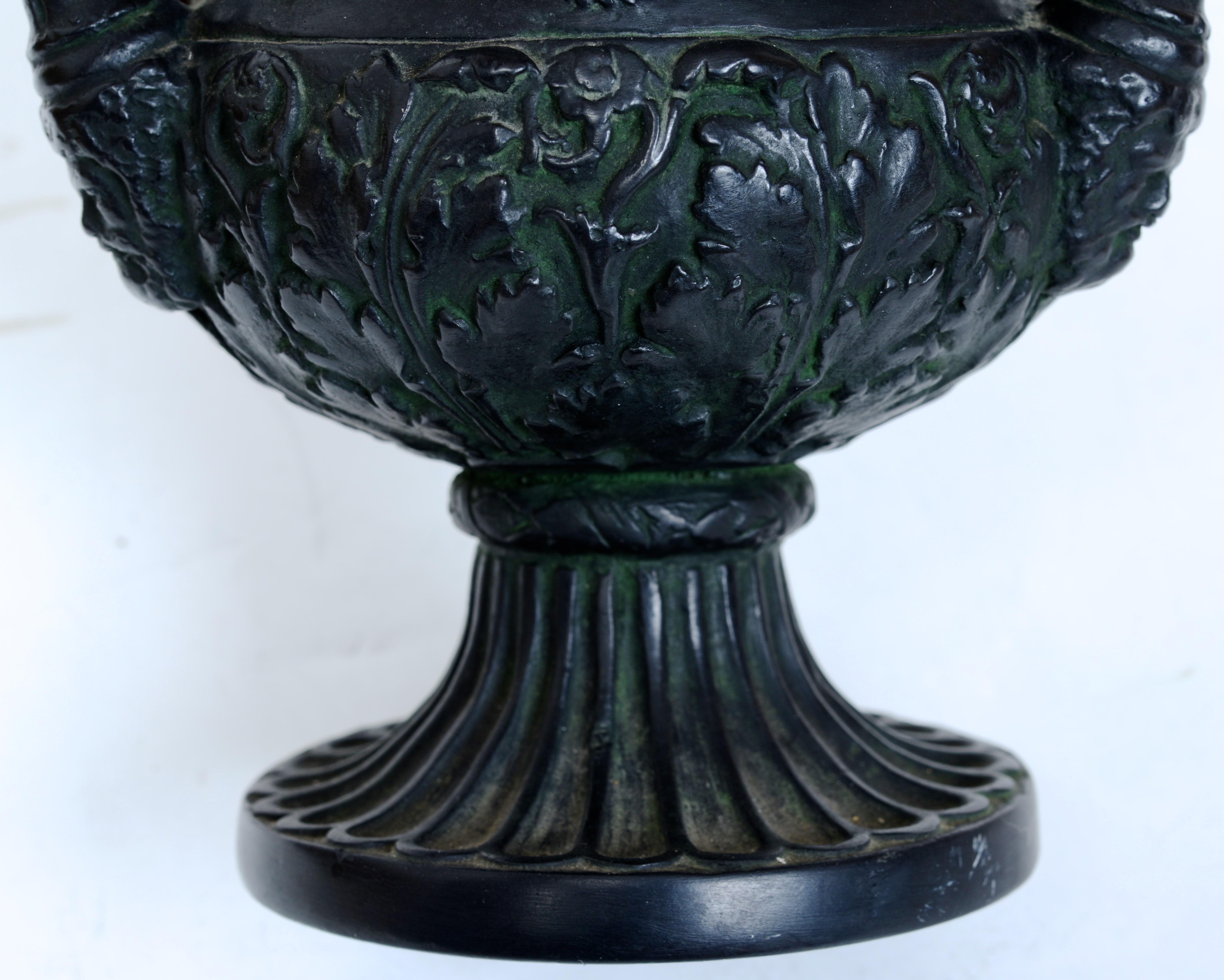 19th c Faux Bronze Painted Black Basalt Campagne Shaped Medici Vase For Sale 1