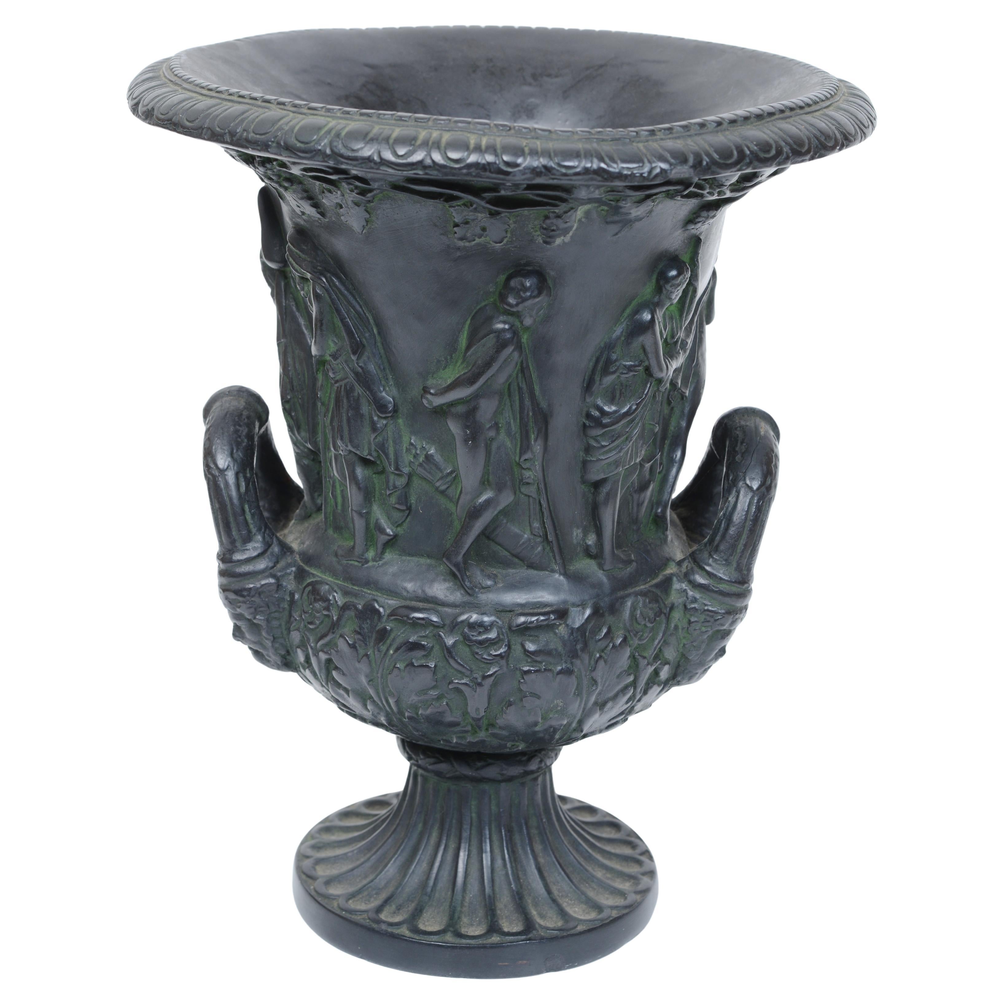 19th c Faux Bronze Painted Black Basalt Campagne Shaped Medici Vase For Sale