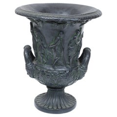 19th c Faux Bronze Painted Black Basalt Campagne Shaped Medici Vase