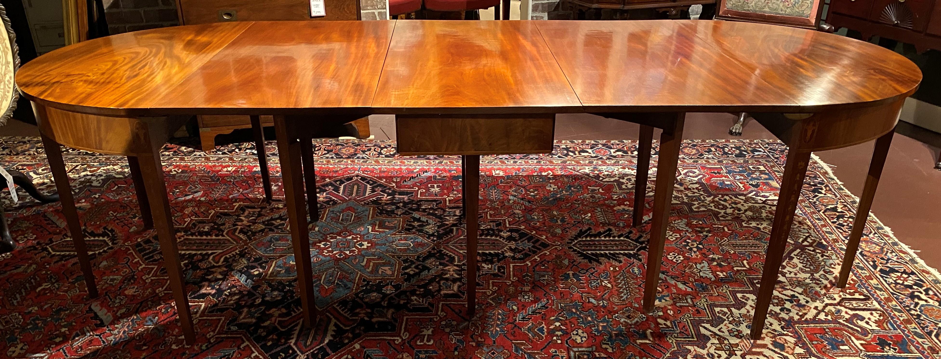 19th c Federal Mahogany Dining Table with “D” Ends & Center Dropleaf 9